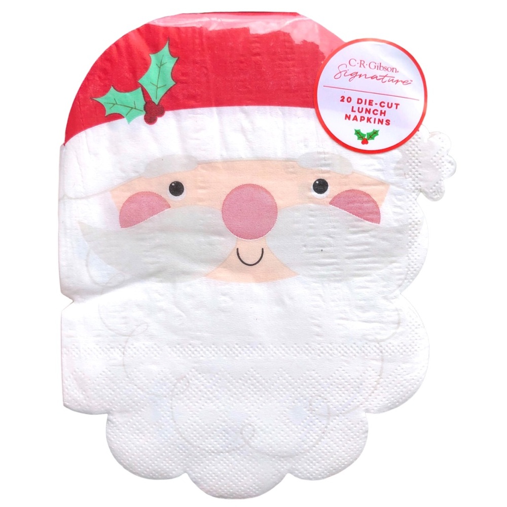 C.R. Gibson Signature Santa Die-Cut Holiday Napkins - Red & White (20 Count)
